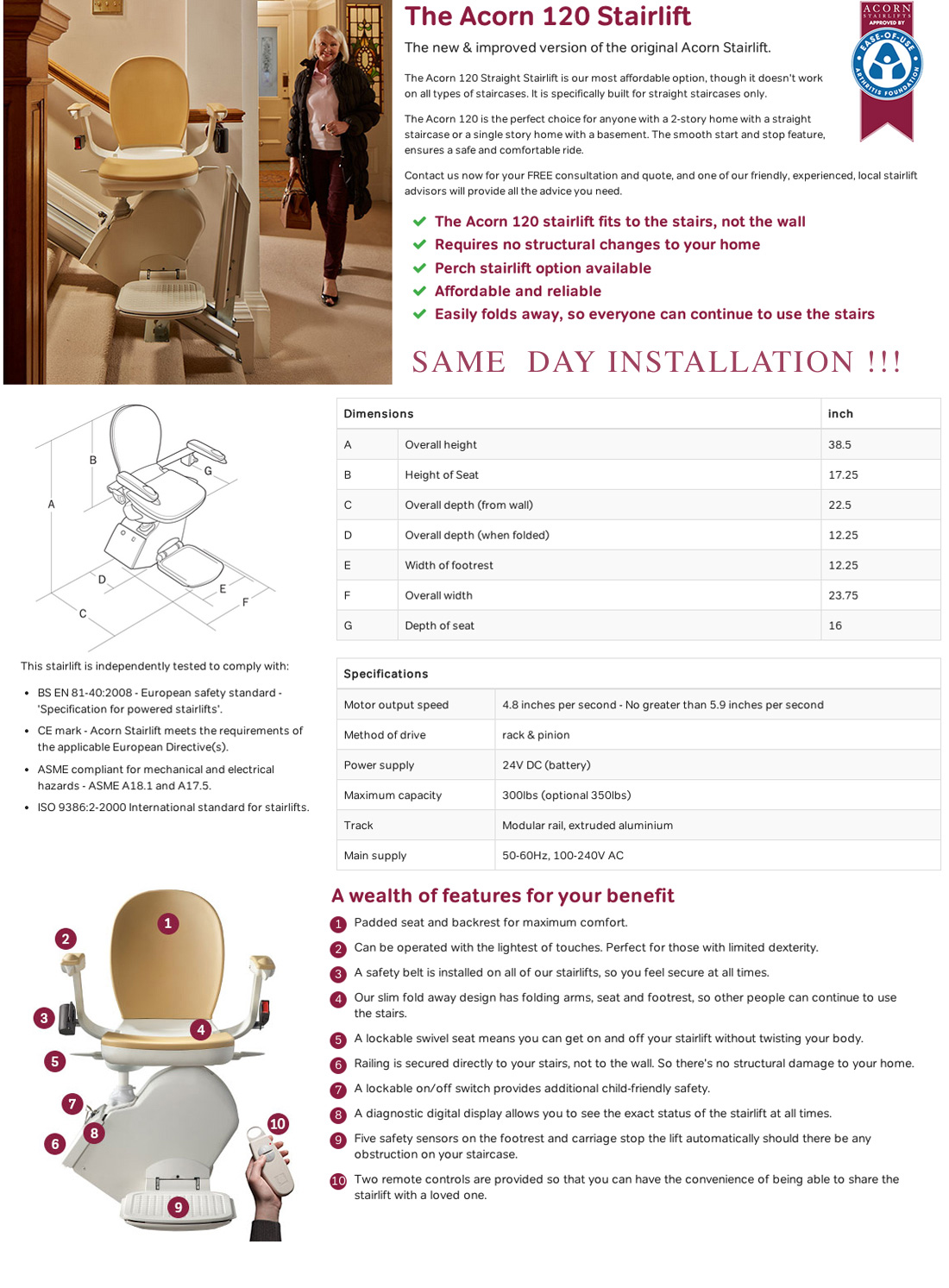 Stairlift Straight  stair chairs